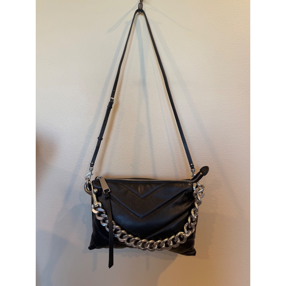 Rebecca Minkoff Black Leather Chevron Quilted Shoulder Bag Chain Detail